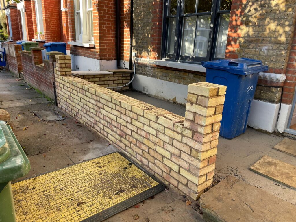 Landscaping around new front yard wall in Peckham SE15, London