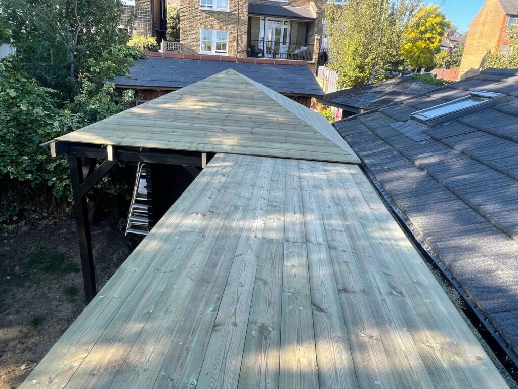 Constructing flat roof for the longer section of patio in West Norwood SE27, London