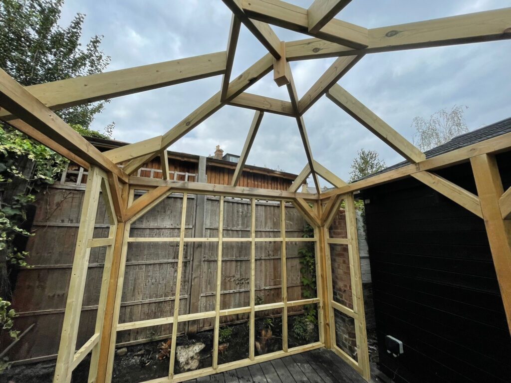 Constructing gable roof for shorter section of patio in West Norwood SE27, London